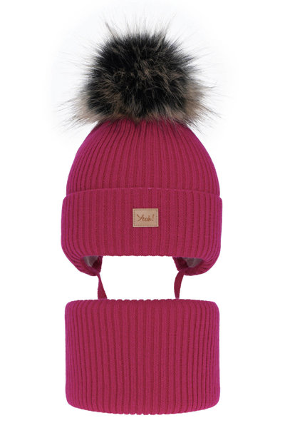 Зимний комплект для девочки: шапка и труба розового цвета с помпоном Dilajla