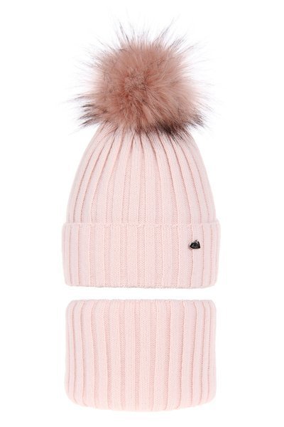 Зимний комплект для девочки: шапка и труба розового цвета Wilma