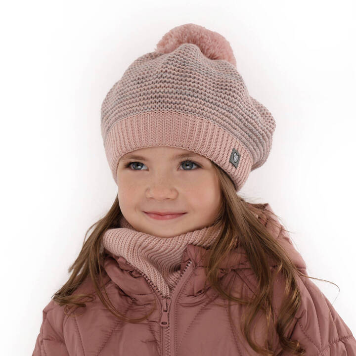 Зимний комплект для девочки: берет и снуд розового цвета с помпоном Lira