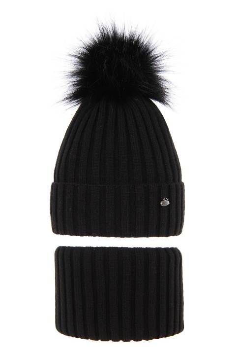 Зимний комплект для девочки: шапка и дымоход черного цвета Wilma