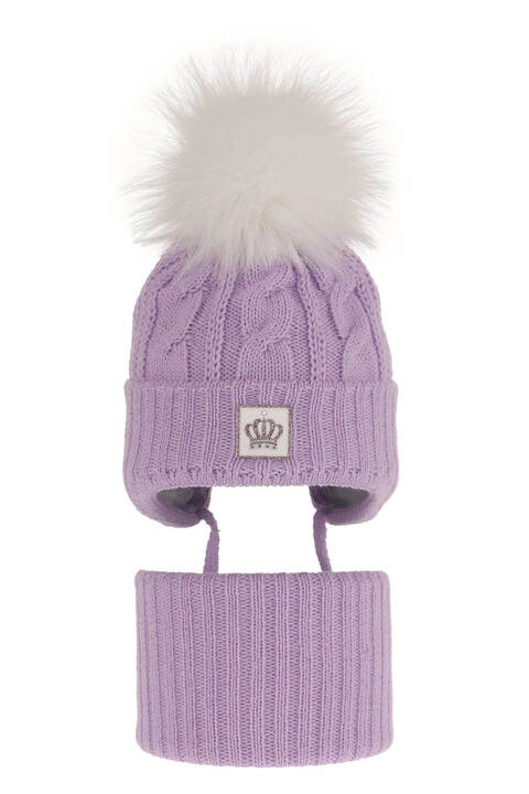 Зимний комплект для девочки: шапка и труба фиолетового цвета Tigra