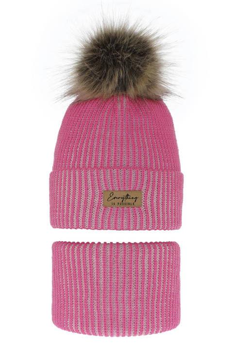 Зимний комплект для девочки: шапочка и дымоход розового цвета с помпоном Флорида